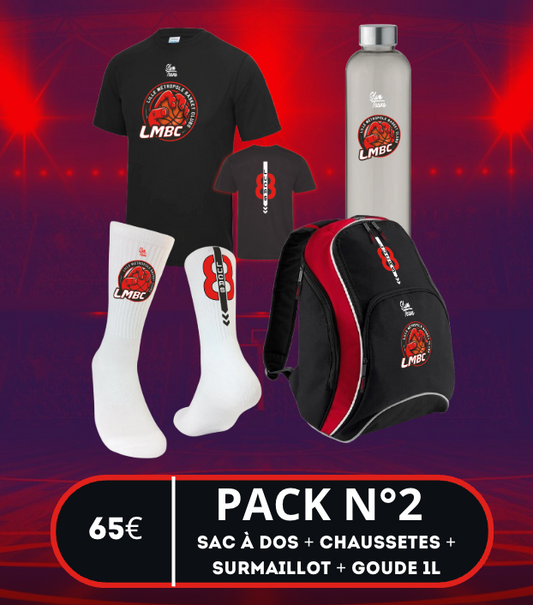 Pack N°2 - Surmaillot floqué + chaussettes + gourde 1L + sac à dos personnalisables LMBC