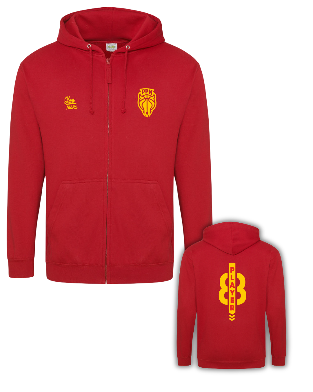 Sweat à capuche zippé PPN rouge - 100 % coton - Personnalisable