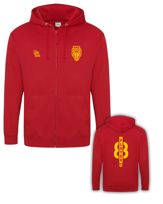 Sweat à capuche zippé PPN rouge - 100 % coton - Personnalisable