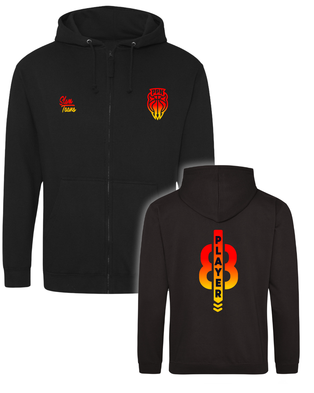 Sweat à capuche zippé PPN noir - 100 % coton - Personnalisable