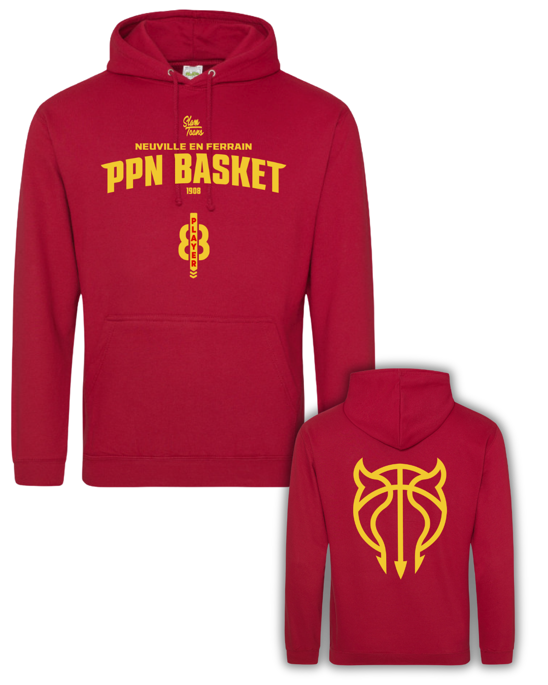 Sweat à capuche PPN Basket - 100 % coton - Personnalisable